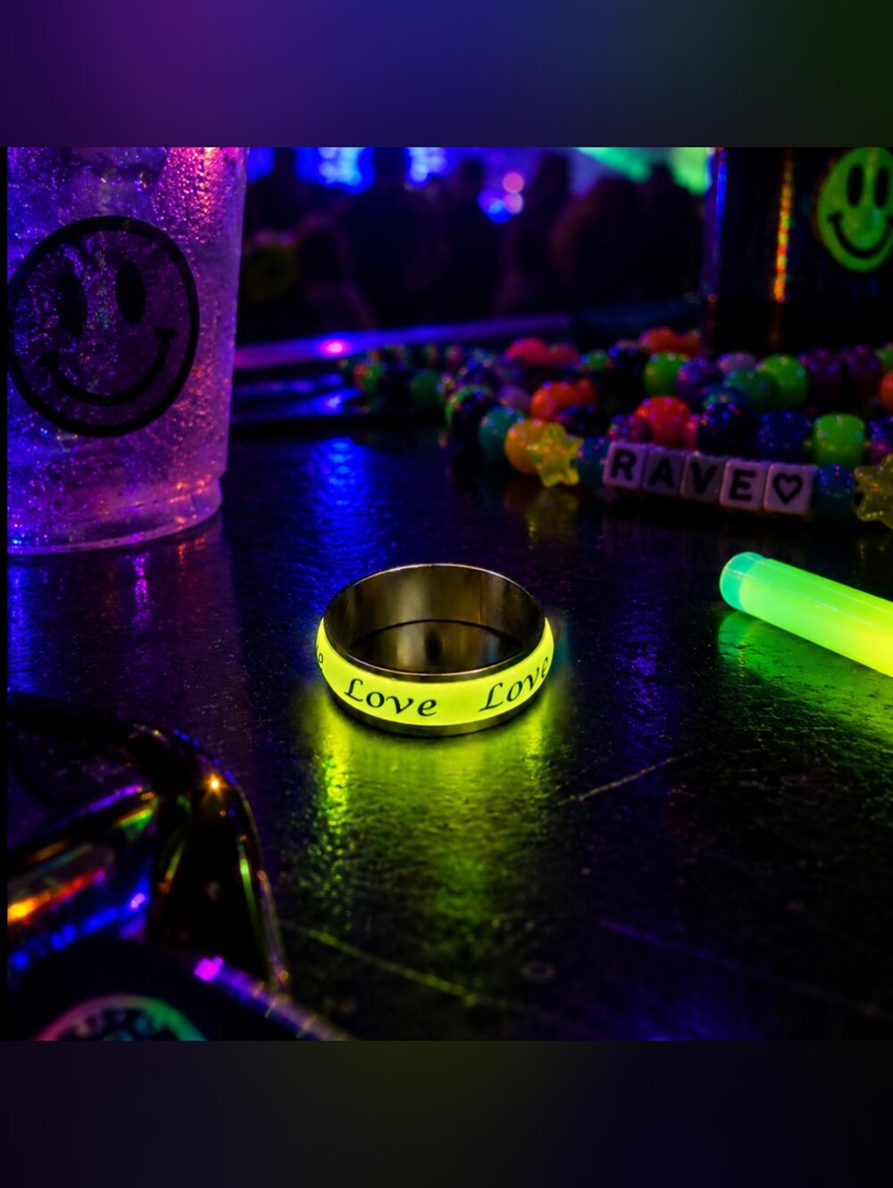 Orange Stainless Steel Ring Yellow Glow Luminous Band Size 10.5